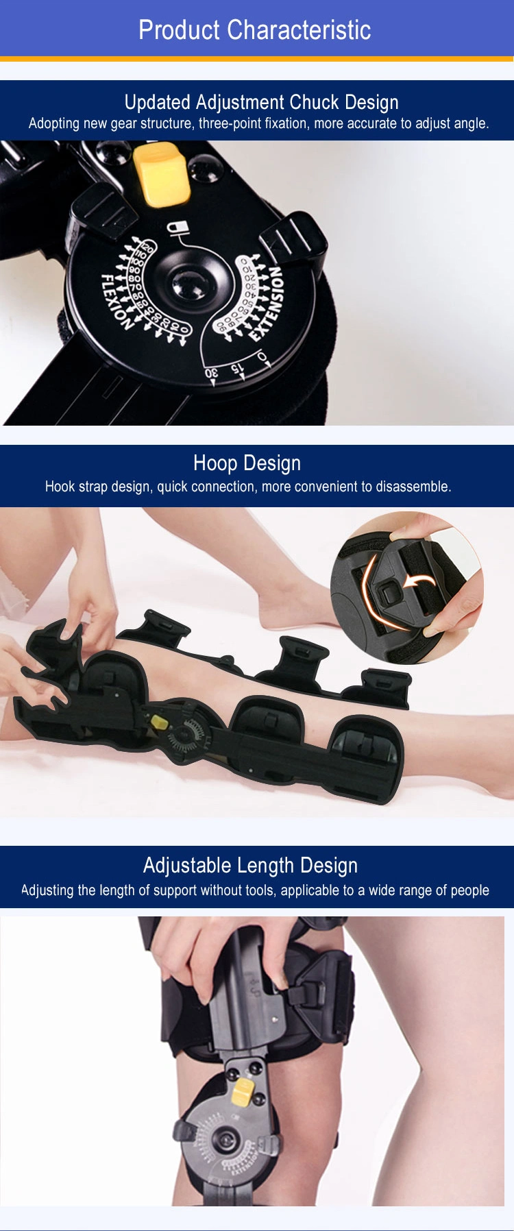 OEM Medical Orthoprdic Angle Adjustable Post Op ROM Hinge Knee Brace / Knee Support